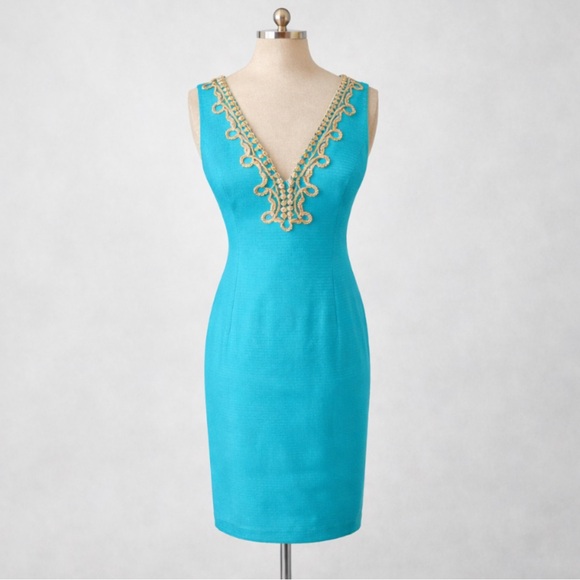 Lilly Pulitzer Dresses & Skirts - Lilly Pulitzer Turquoise Dress with Gold Accents